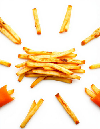 french fries isolated on a white background. Top view. Flat layの写真素材