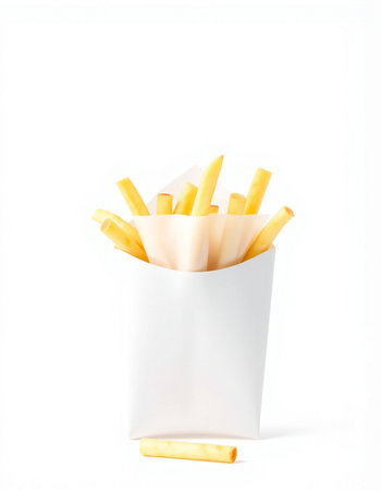 French fries in a white box on a white background. Isolatedの写真素材