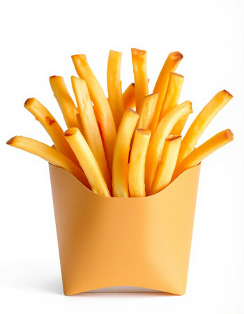 French fries in paper box isolated on white background with clipping path.