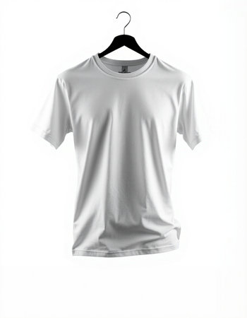 White t-shirt on a hanger isolated on white background.