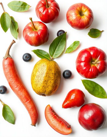Fruits and vegetables on a white background. Healthy food concept.の写真素材