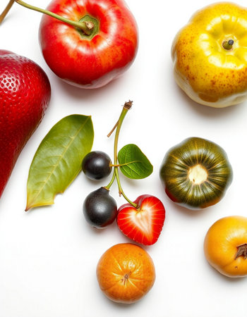 Fruits isolated on white background. Healthy eating concept. Top view.