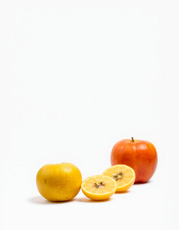 Apple and lemon isolated on a white background. Selective focus.の写真素材