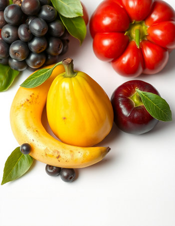Fruits and vegetables on a white background. Healthy food concept.の写真素材