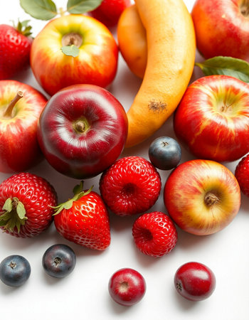 Fruits on a white background, close-up, selective focus