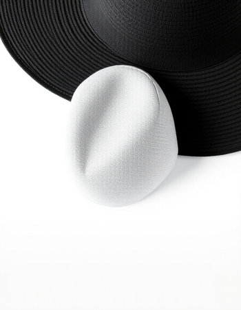 White hat and black hat on a white background. Isolated.の写真素材