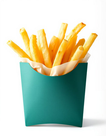 French fries in paper box isolated on white background with clipping path.の写真素材