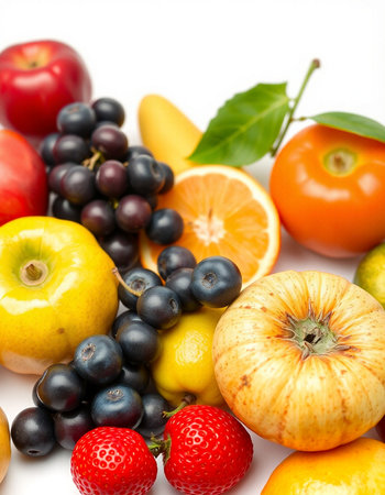 Fruits and vegetables on a white background. Close-up.の写真素材