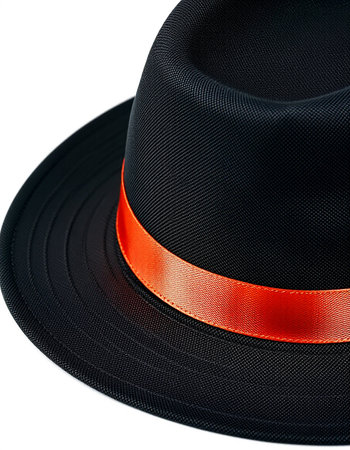 Black hat with red ribbon isolated on white background, clipping path includedの写真素材