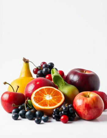 Fruits and berries on a white background. Healthy food concept.の写真素材