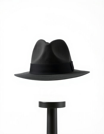 Black hat on a stand isolated on a white background. Top view.の写真素材