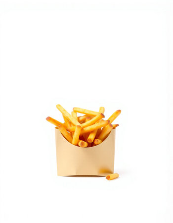 French fries in paper box isolated on white background with clipping path.