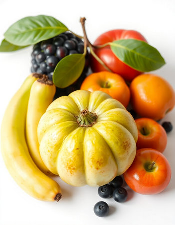 Fruits and vegetables isolated on white background. Healthy food concept.