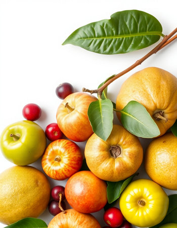Fruits isolated on white background. Top view. Flat lay.
