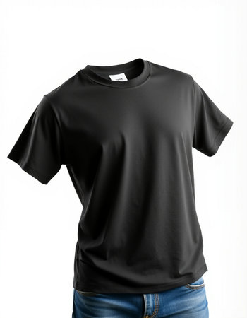 Black t-shirt on a mannequin isolated on white backgroundの写真素材