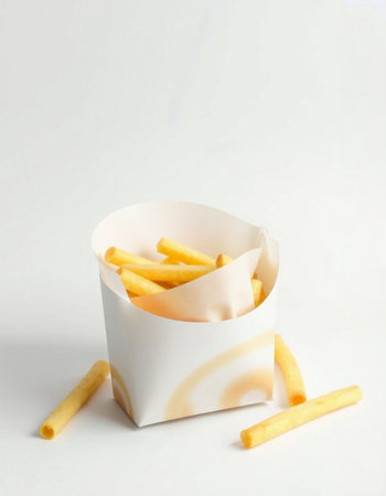 French fries in paper box on white background. Fast food concept.の写真素材