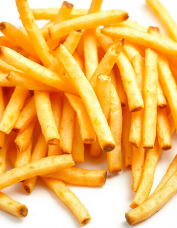 French fries on a white background. Close-up. Selective focus.