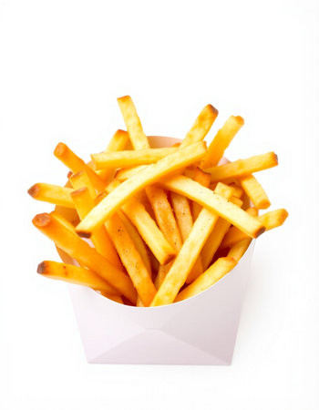 French fries in paper box isolated on white background with clipping path.