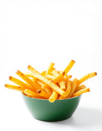French fries in bowl isolated on white background. Selective focus.