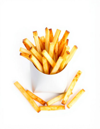 French fries isolated on white background. Selective focus. Toned.