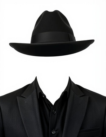 man in a black hat on a white background, the concept of fashionの写真素材