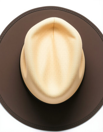 Beige hat isolated on white background. Top view. Flat lay.の写真素材