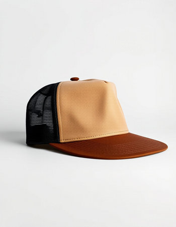 Brown and black baseball cap isolated on white background. Side view.の写真素材