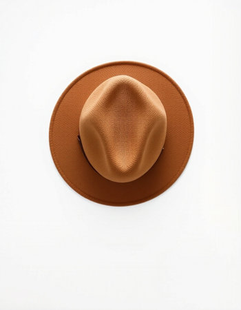 Brown hat isolated on white background. Top view, flat lay.の写真素材