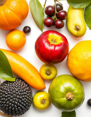 Fruits and vegetables isolated on white background. Healthy food concept.の写真素材