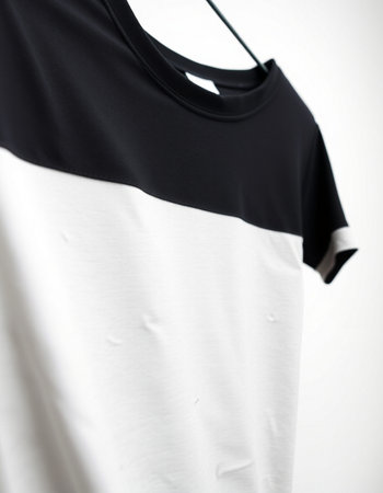 Black and white t-shirt on a mannequin on a white backgroundの写真素材