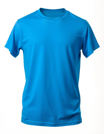 Blue t-shirt isolated on white background. Clipping path included.の写真素材
