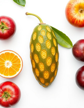 Fruit on white background, top view. Healthy food concept.の写真素材