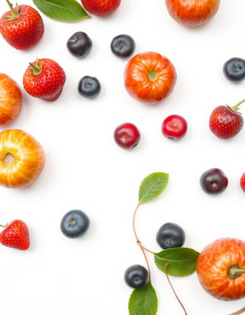 Berries isolated on white background. Flat lay, top view.