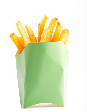 French fries in paper bag isolated on white background.の写真素材