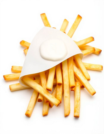 French fries with mayonnaise on a white background. Isolatedの写真素材