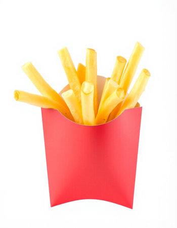 French fries in red box isolated on white background, clipping path included