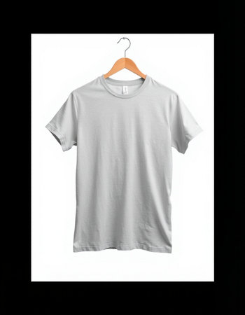 White t-shirt on a hanger on a black background.の写真素材