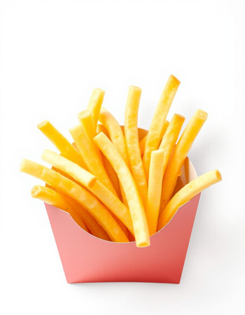 French fries in red box isolated on white background with clipping path.