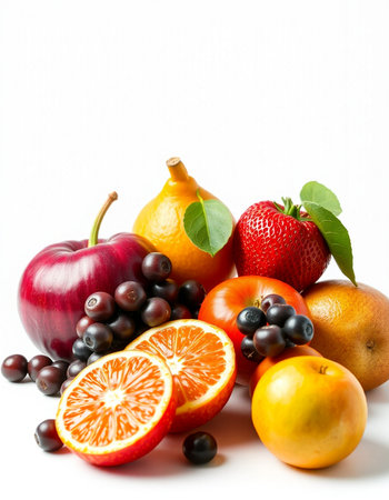 Fresh fruits isolated on white background. Healthy food concept. Selective focus.