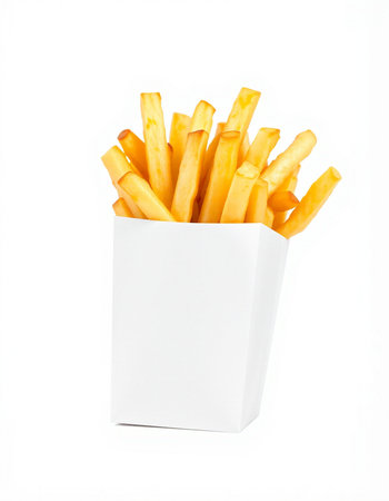French fries in paper box isolated on white background with clipping path.