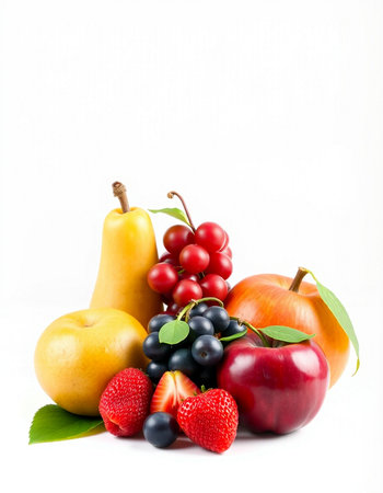 Fruits on a white background. Healthy food, diet and nutrition.の写真素材