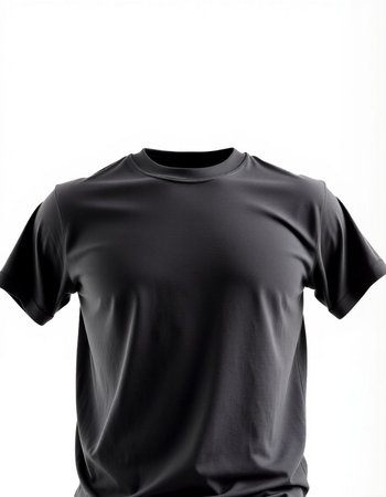 Black t-shirt on a mannequin on a white backgroundの写真素材