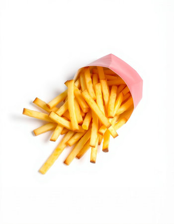 French fries isolated on white background. Fast food. Top view.の写真素材