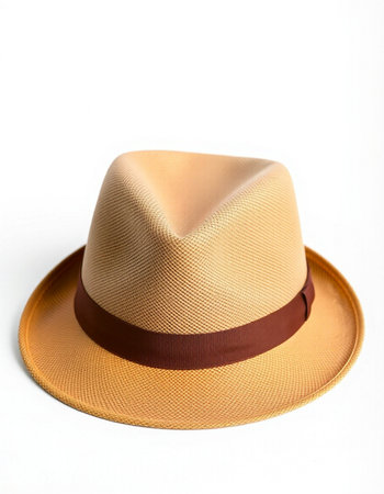Beige hat isolated on white background with clipping path. Top view.の写真素材