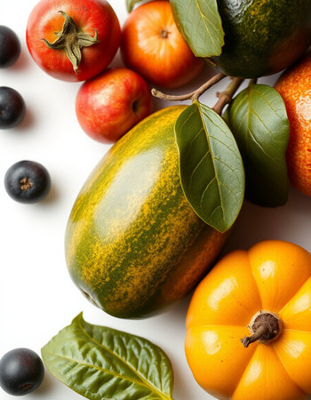 Fruits and vegetables isolated on white background. Healthy food concept.の写真素材