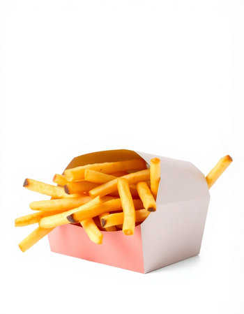 French fries in paper box isolated on white background with clipping path.の写真素材