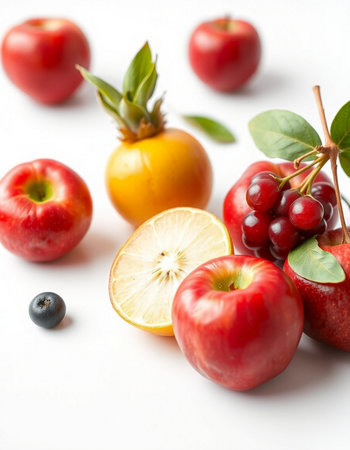 Fruits on a white background, close-up. Healthy foodの写真素材
