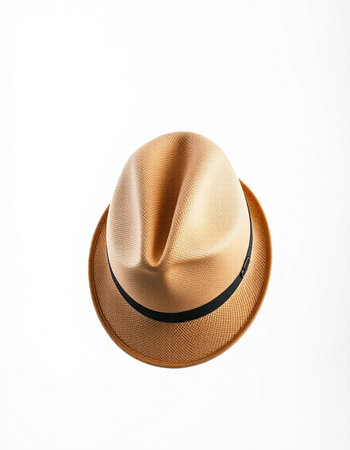 Brown hat isolated on white background. Top view. Flat lay.の写真素材
