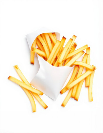 French fries isolated on white background with clipping path. Top view.