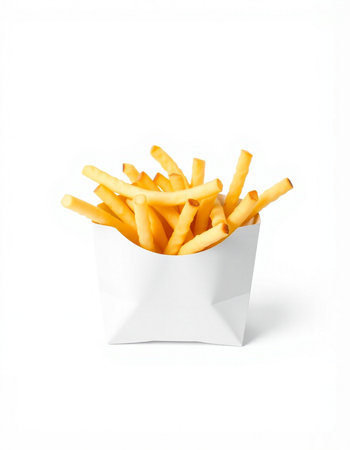 French fries in paper box isolated on white background with clipping path.
